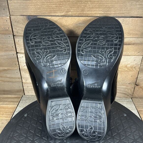 Dansko Womens Size 6.5-7 Donna Flower Black Leather Sandals Slip On Adjustable - Picture 10 of 11